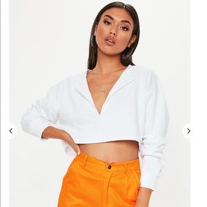 White Zip-up Cropped Sweatshirt